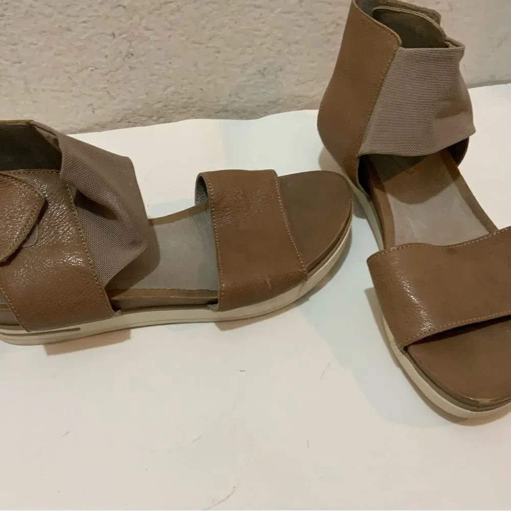 Eileen Fisher Spree Sports Sandal Size 6 Tan Leather Wedge Open Toe Gladiator